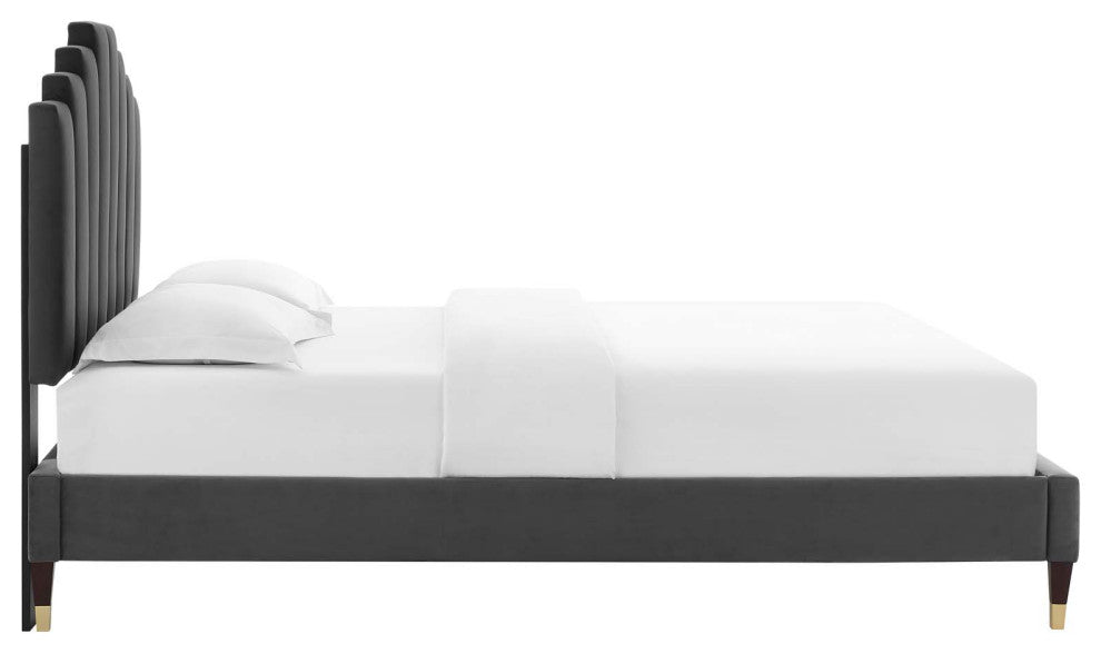 Elise Queen Performance Velvet Platform Bed MOD-6691-CHA