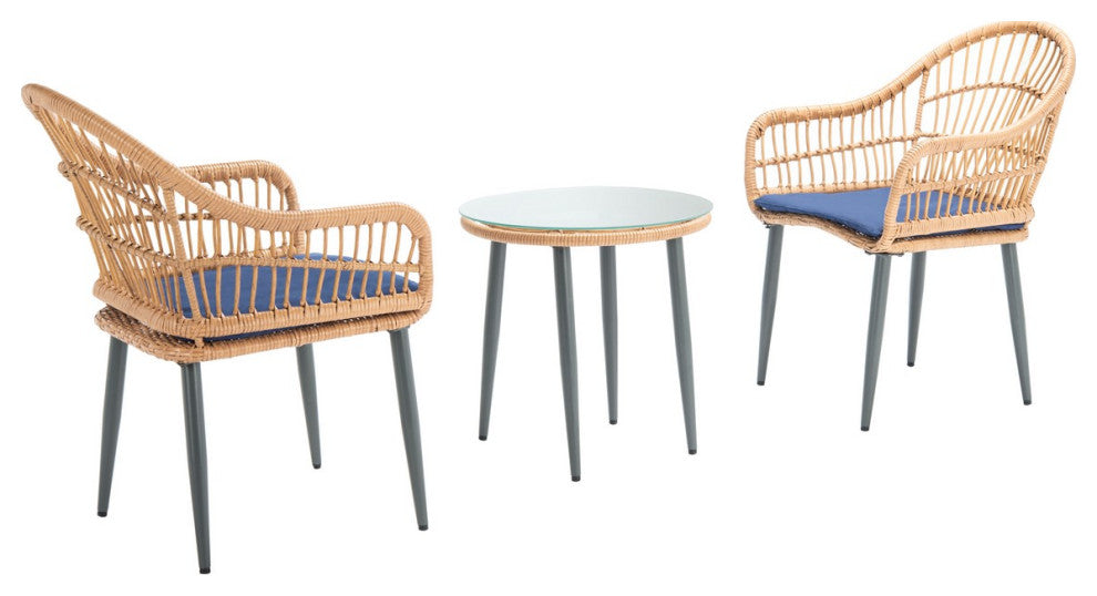 Safavieh Outdoor Berlen 3 Piece Lounger Set Natural/Navy