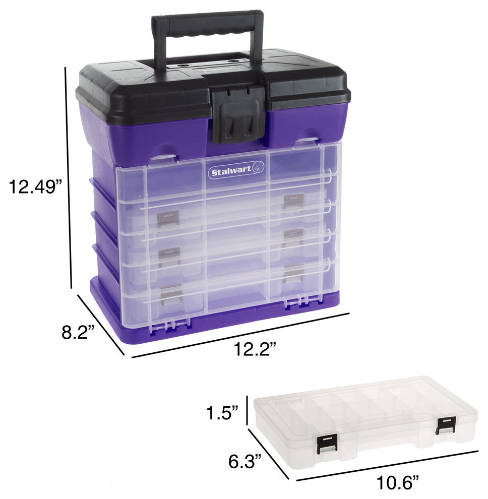 Storage Tool Box-Durable Organizer Utility Box-4 Drawers by Wakeman, Purple
