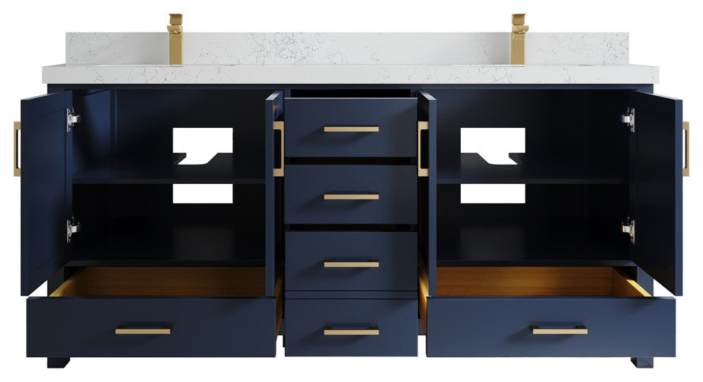 Willow Collections Malibu Vanity, Navy Blue, Empira Quartz, 72"
