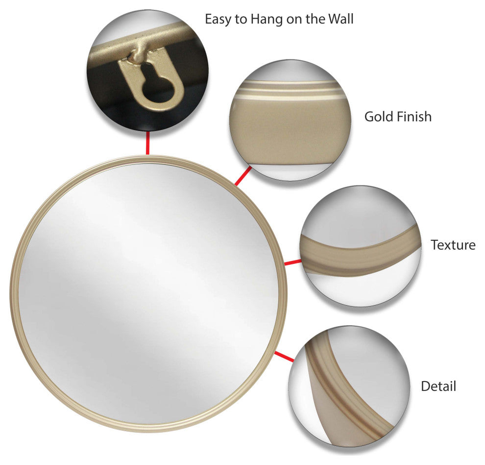 Deep Frame Metal Wall Mirror, 24" Diameter, Gold