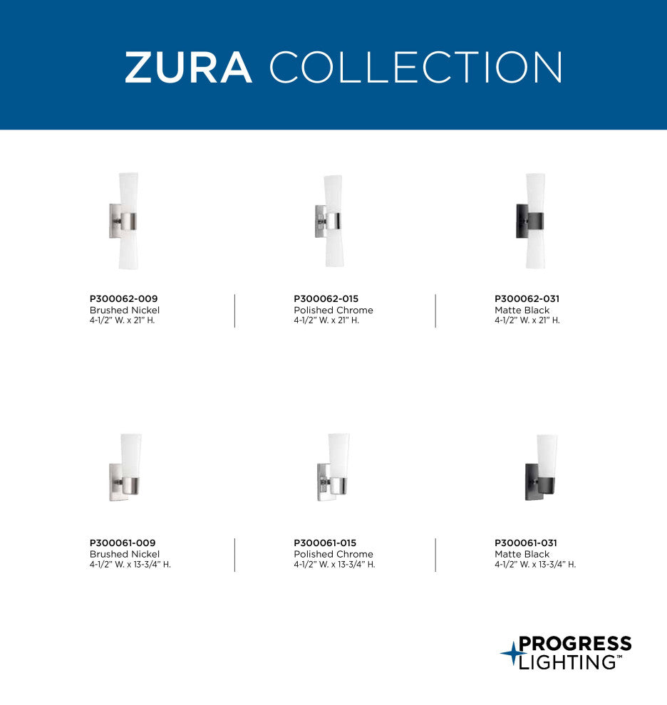 Zura Collection 1-Light Bath and Vanity, Brushed Nickel