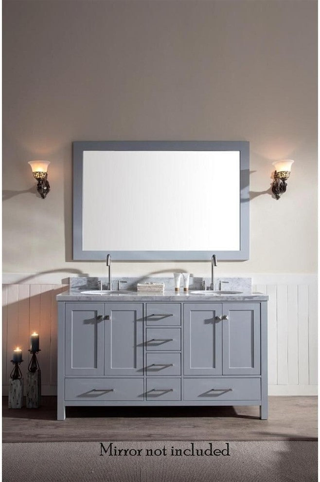 Ariel Cambridge 61" Gray Modern Double Oval Sink Vanity, No Mirror