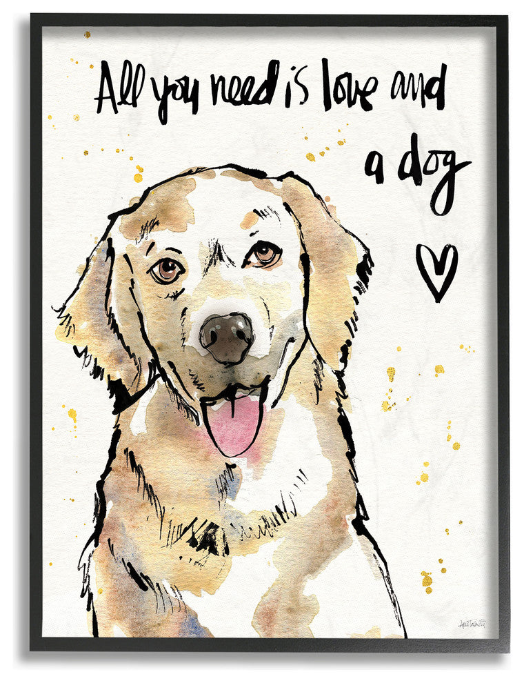 All You Need is Love and a Dog, 11"x14", Framed Giclee Texturized Art