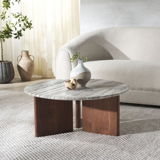 Safavieh Couture Lauresse Marble Coffee Table, Walnut/Grey