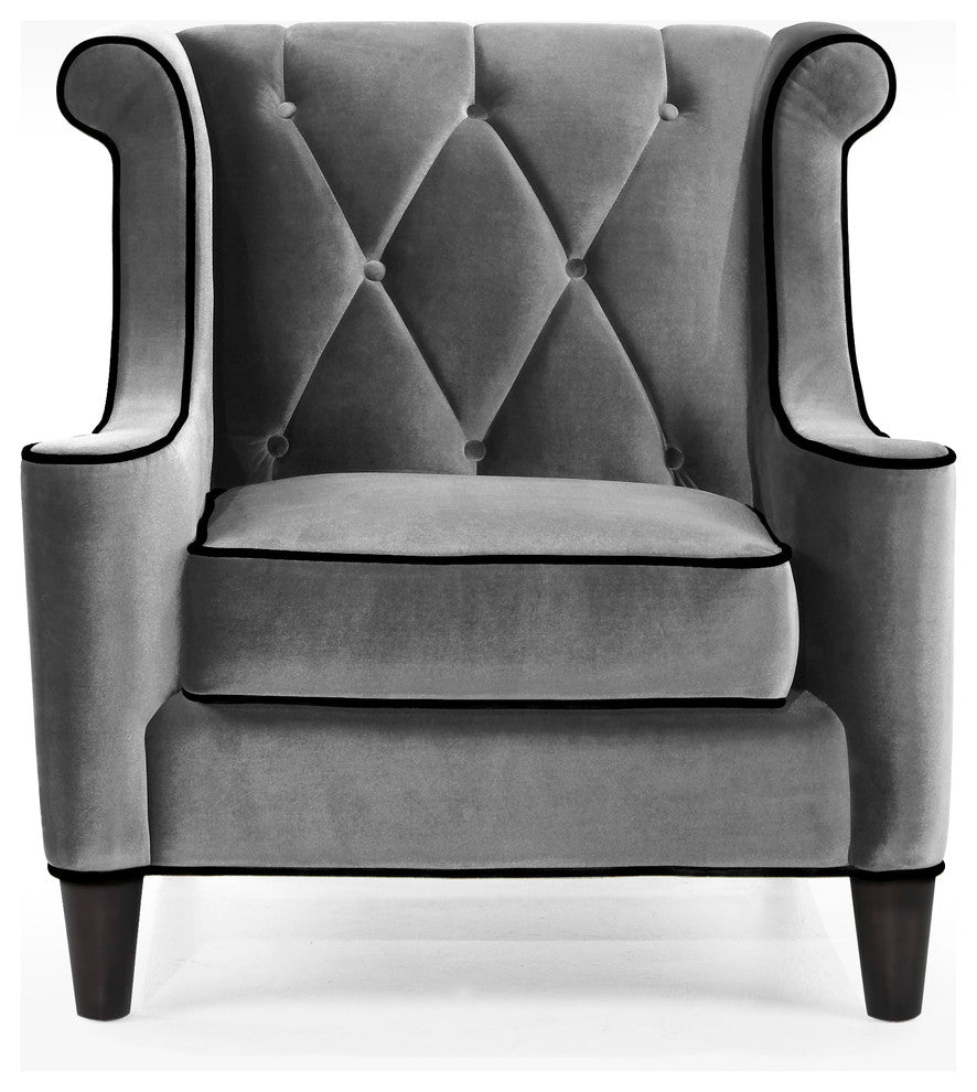 Armen Living Barrister Chair Gray Velvet/Black Piping - Gray