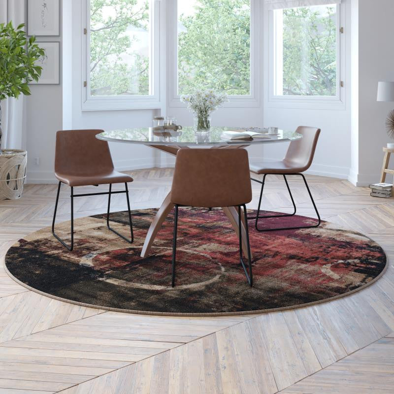 Caldor Collection Abstract Olefin Area Rug with Jute Backing, Green Multi, 8' X 8'