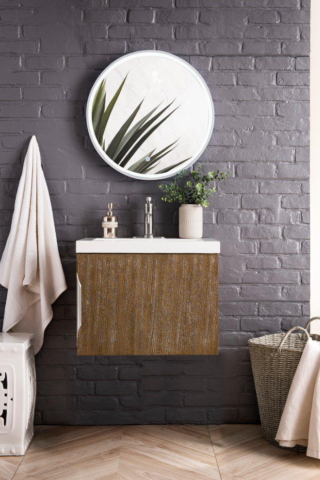 Columbia 24" Single Vanity, Latte Oak, White Glossy Composite Stone Top