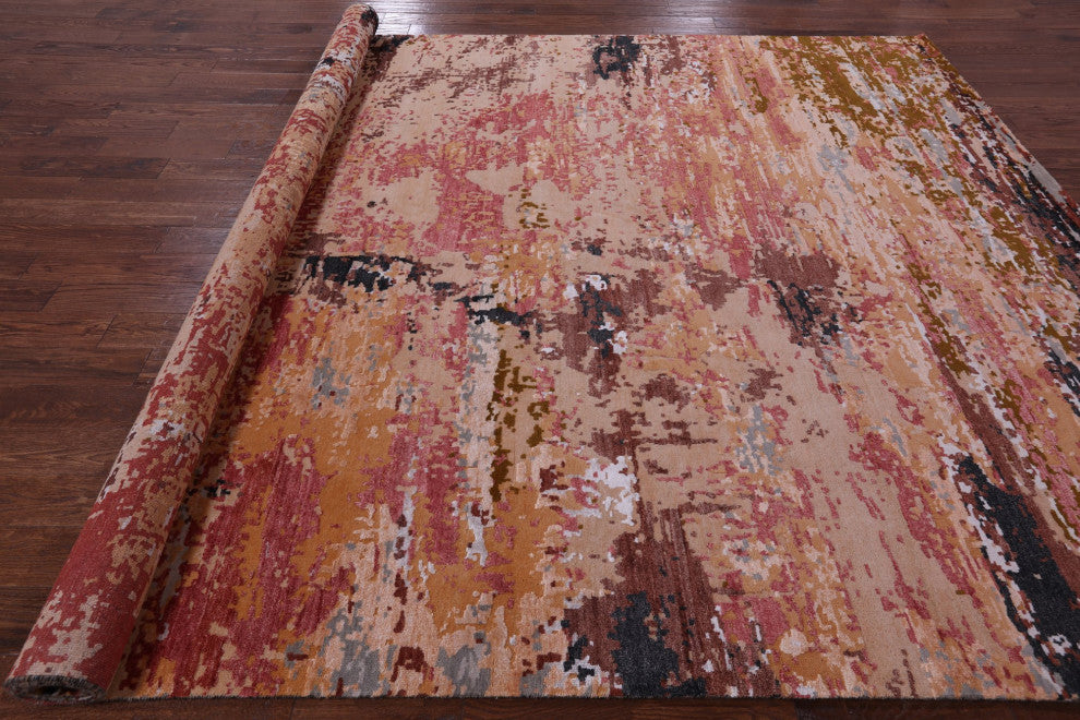 9' 0" X 12' 0" Wool and Silk Abstract Hand-Knotted Rug Q8778