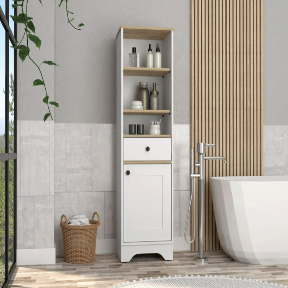 Linen Cabinet Burnedt, Bathroom, Light Oak / White