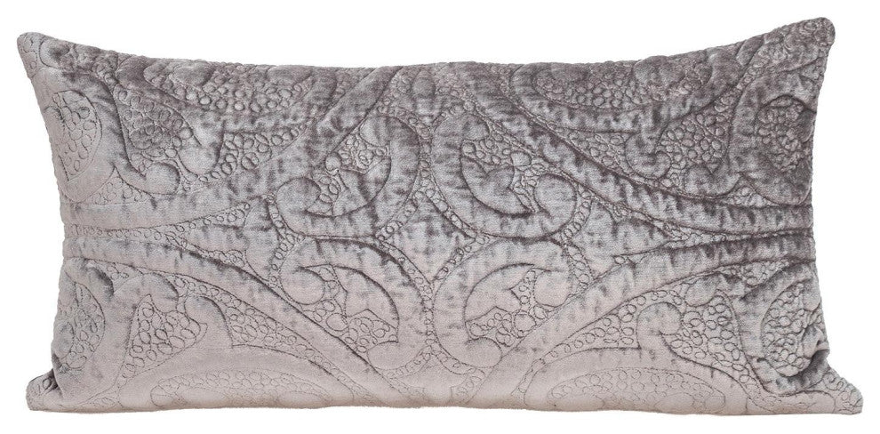 Taupe Quilted Velvet Lumbar Throw Pillow