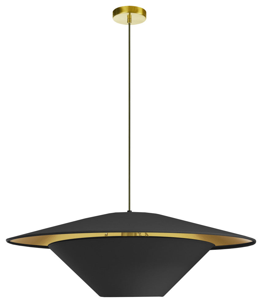 Poseidon Incandescent Pendant, Aged Brass with Black / Gold Shade