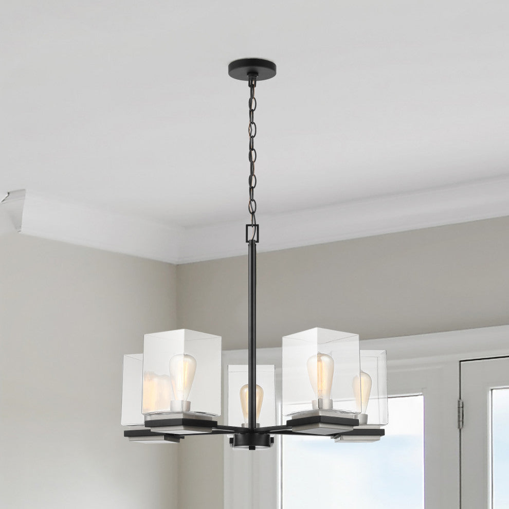 Crossroads 5-Light Chandelier, Matte Black With Clear Glass