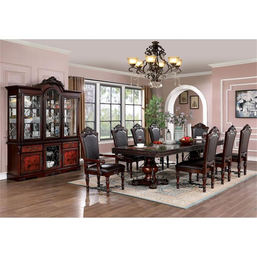 Furniture of America Exa Traditional Wood Padded Armchair in Cherry (Set of 2)