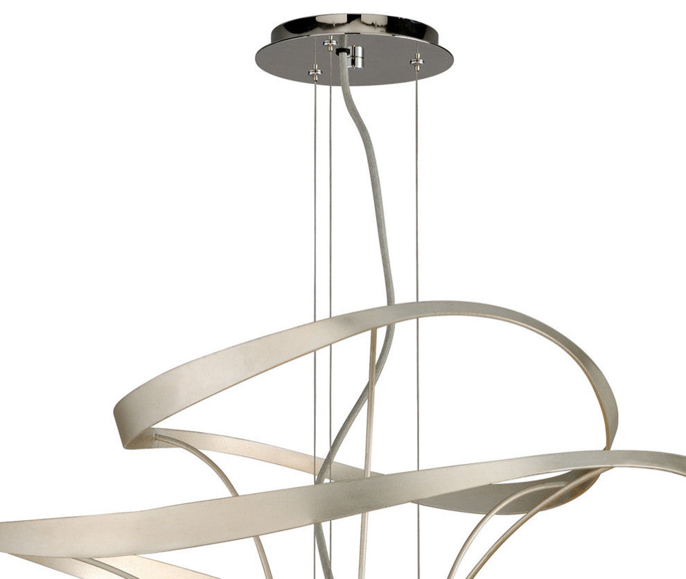Calligraphy, 34" Led Pendant, Silver Leaf With Polished Stainless Accents