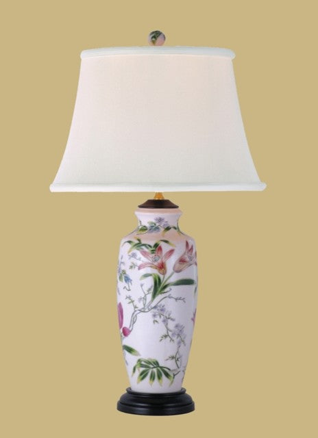 Tropical Flowers Porcelain Vase Table Lamp