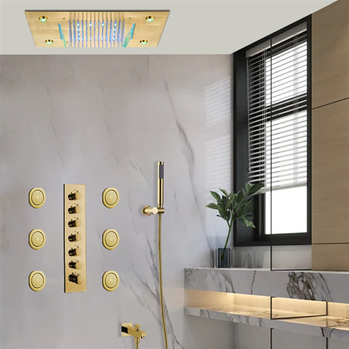 Crema LED Gold Musical Shower System With Round Hand Shower, 6 Round Body Jet