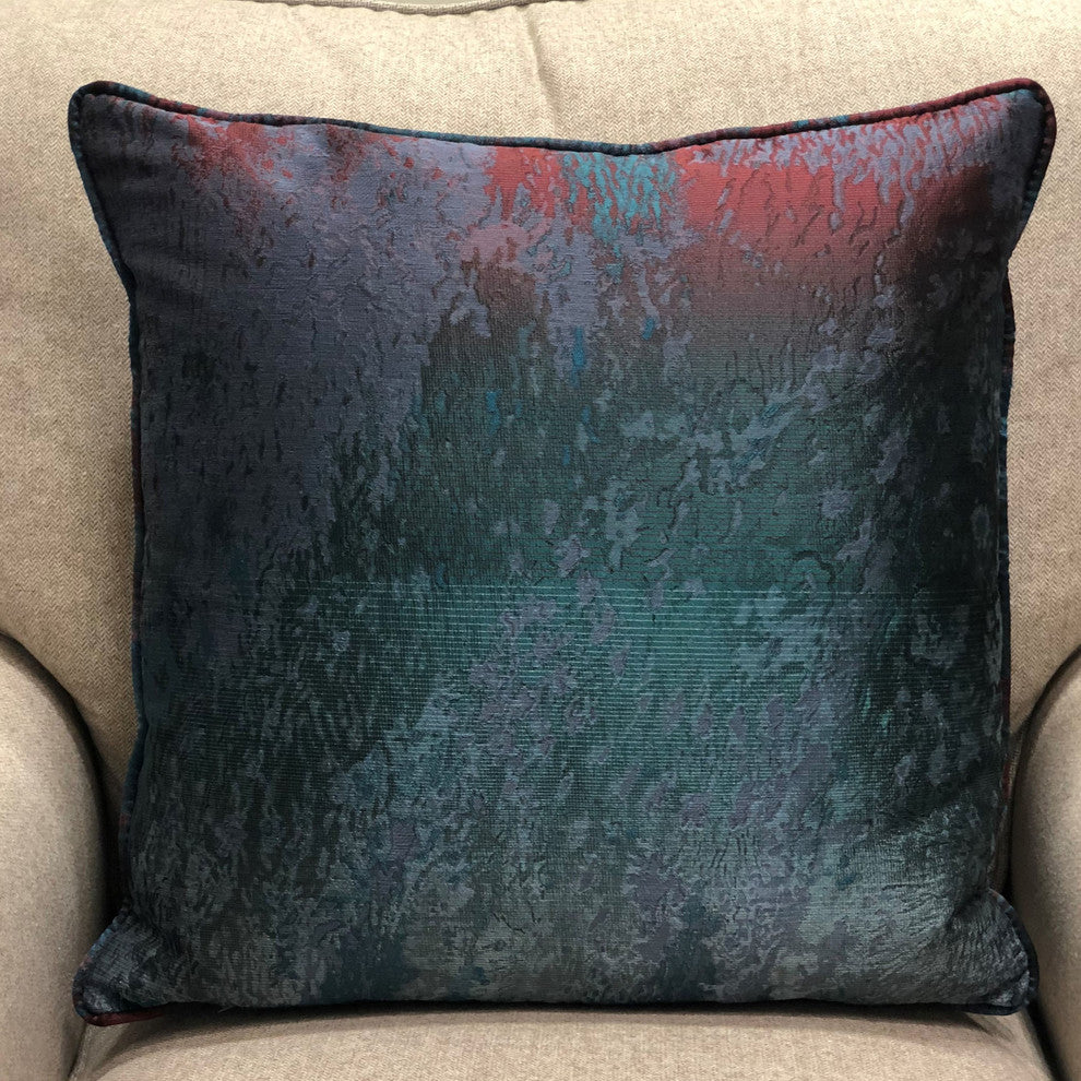 Plutus Bleu Velour Blue, Green, Red Luxury Throw Pillow, 20"x26" Standard