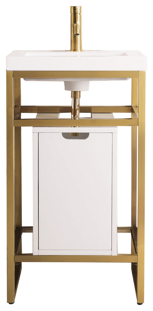 Boston 20" Sink Console, Radiant Gold, Gloss White, White Gloss Top