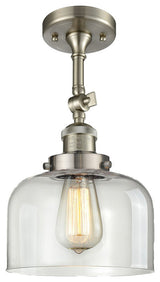 Large Bell 8" Semi-Flush Mount, Brushed Satin Nickel, Glass: Clear