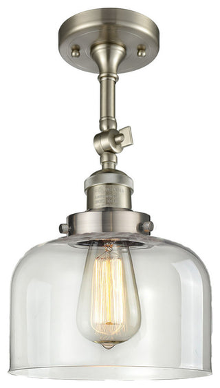 Large Bell 8" Semi-Flush Mount, Brushed Satin Nickel, Glass: Clear