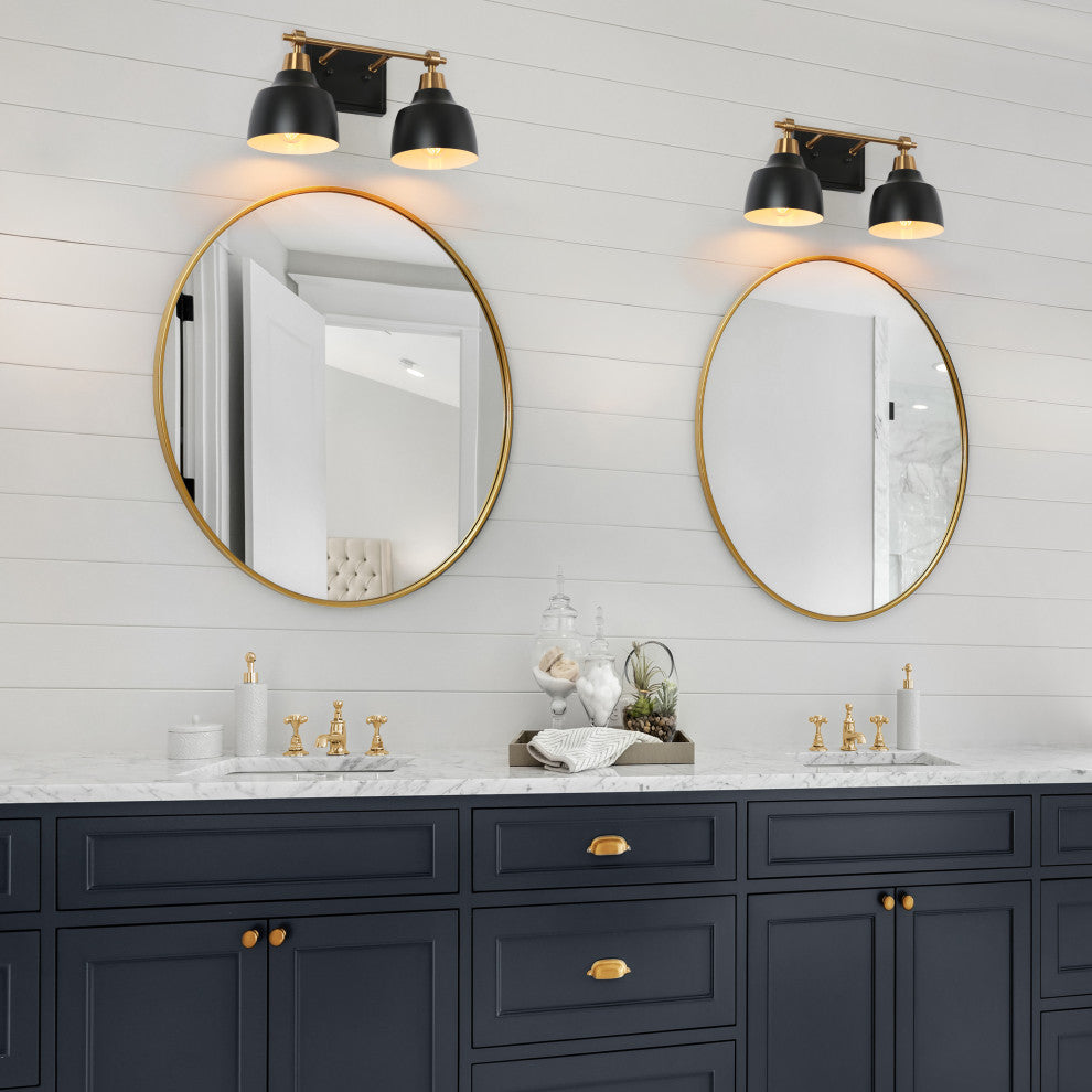 LNC 4-Light Modern Matte Black & Polished Gold Dome Vanity Lights for Bathroom, 2 Lights