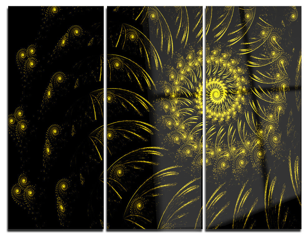 "Endless Spiral Snail Yellow" Digital Metal Wall Art, 3 Panels, 36"x28"