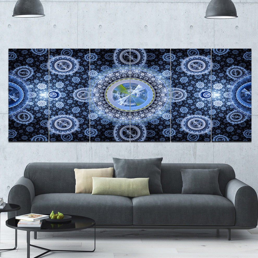 Clear Blue Psychedelic Relaxing Art, Abstract Canvas Print, 70"x28", 6 Panels