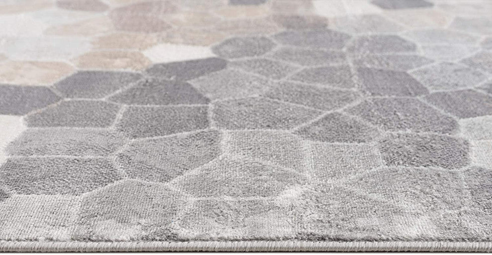 2" x 18" Beige Cobblestone Pattern Runner Rug
