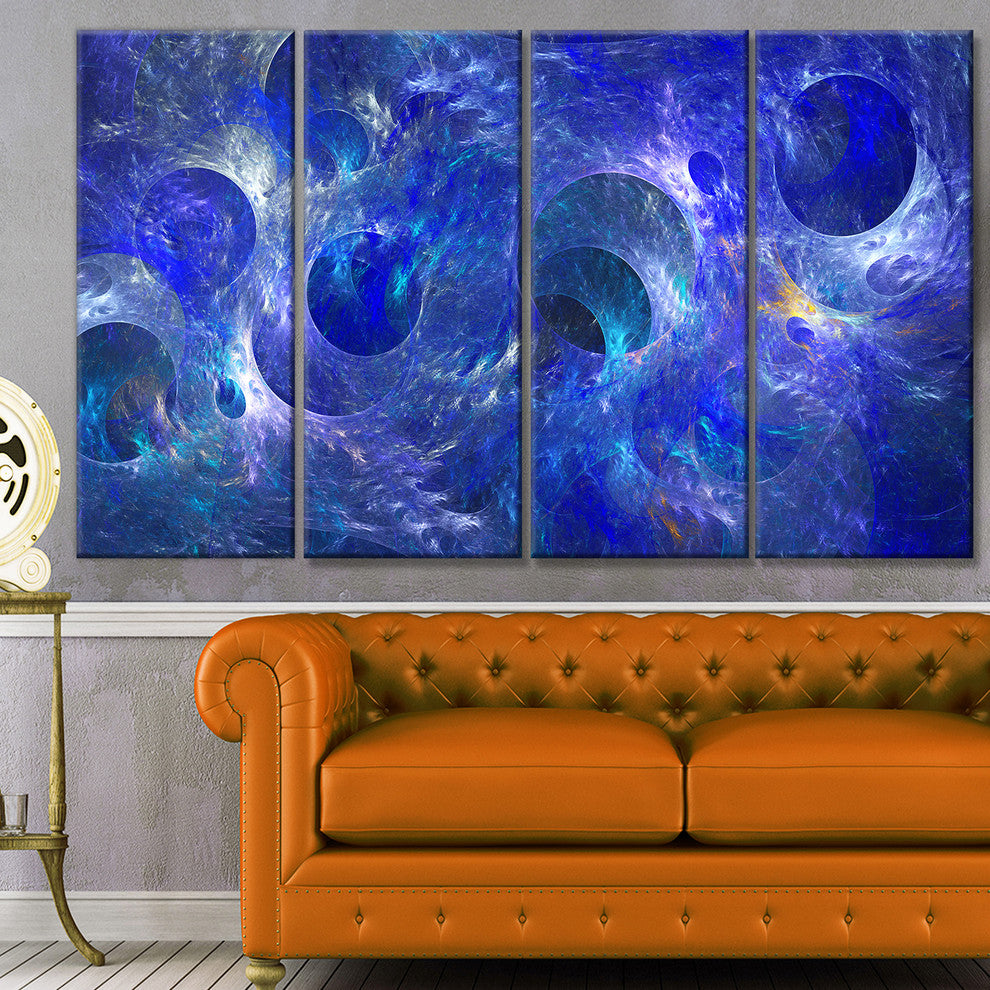 Clear Blue Fractal Glass Texture, Abstract Canvas Art Print, 48"x28", 4 Panels