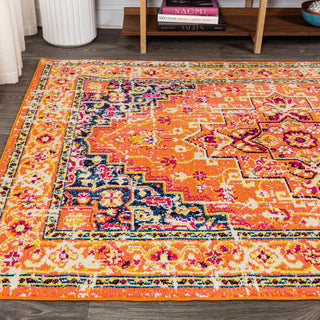 Brooklyn Geometric Medallion Area Rug, Orange/Blue, 3 X 5