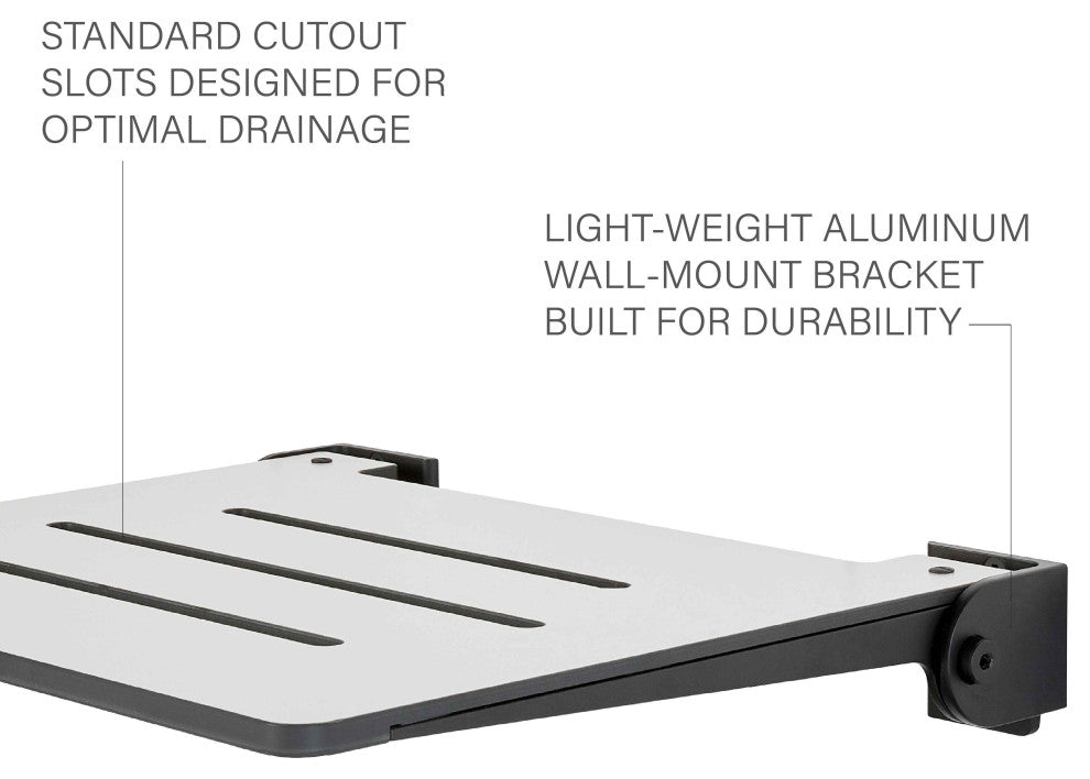 Seachrome SlimLine Folding Wall Mount Shower Seat, Light Gray, Matte Black Frame