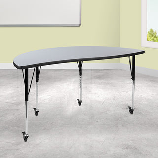 Mobile 60" Half Circle Wave Activity Table, Standard Adjustable Legs, Gray