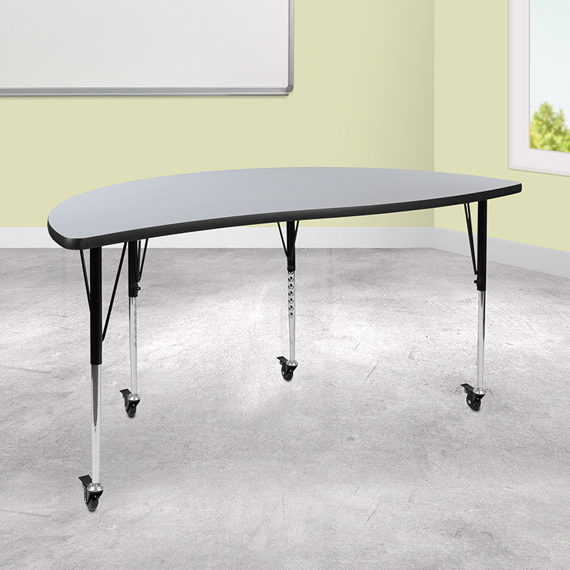 Mobile 60" Half Circle Wave Activity Table, Standard Adjustable Legs, Gray