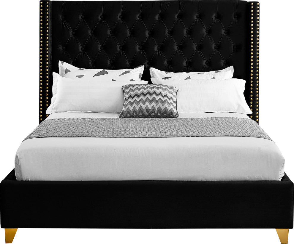 Barolo Velvet Upholstered Bed, Black, Full