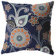 20 Indigo Orange Floral Indoor Outdoor Zippered Throw Pillow