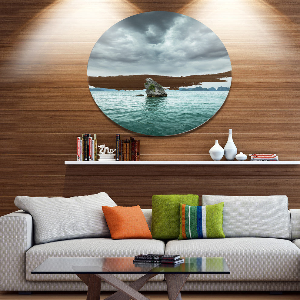 Island Rock In Halong Bay Vietnam, Seashore Disc Metal Wall Art, 36"
