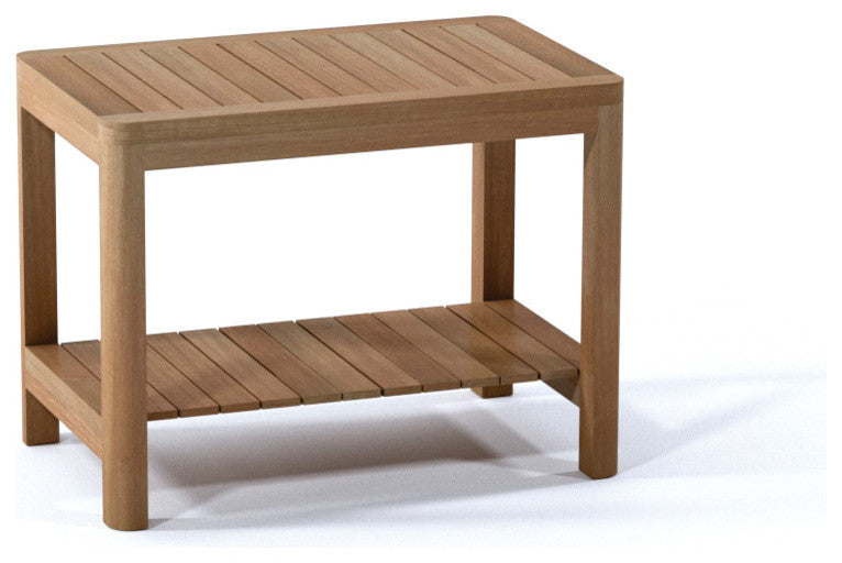 Outdoor Teak Patio Dublin Shower Spa Bench with Bottom Shelf, Large: 30" X 13" X