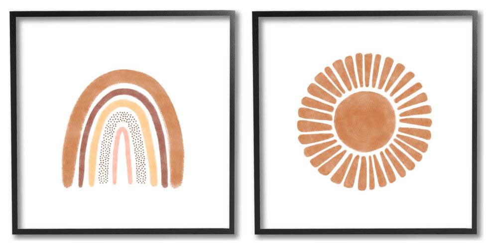 Cute Patterned Rainbow and Sun Boho Kids Doodle, 2pc, each 17 x 17