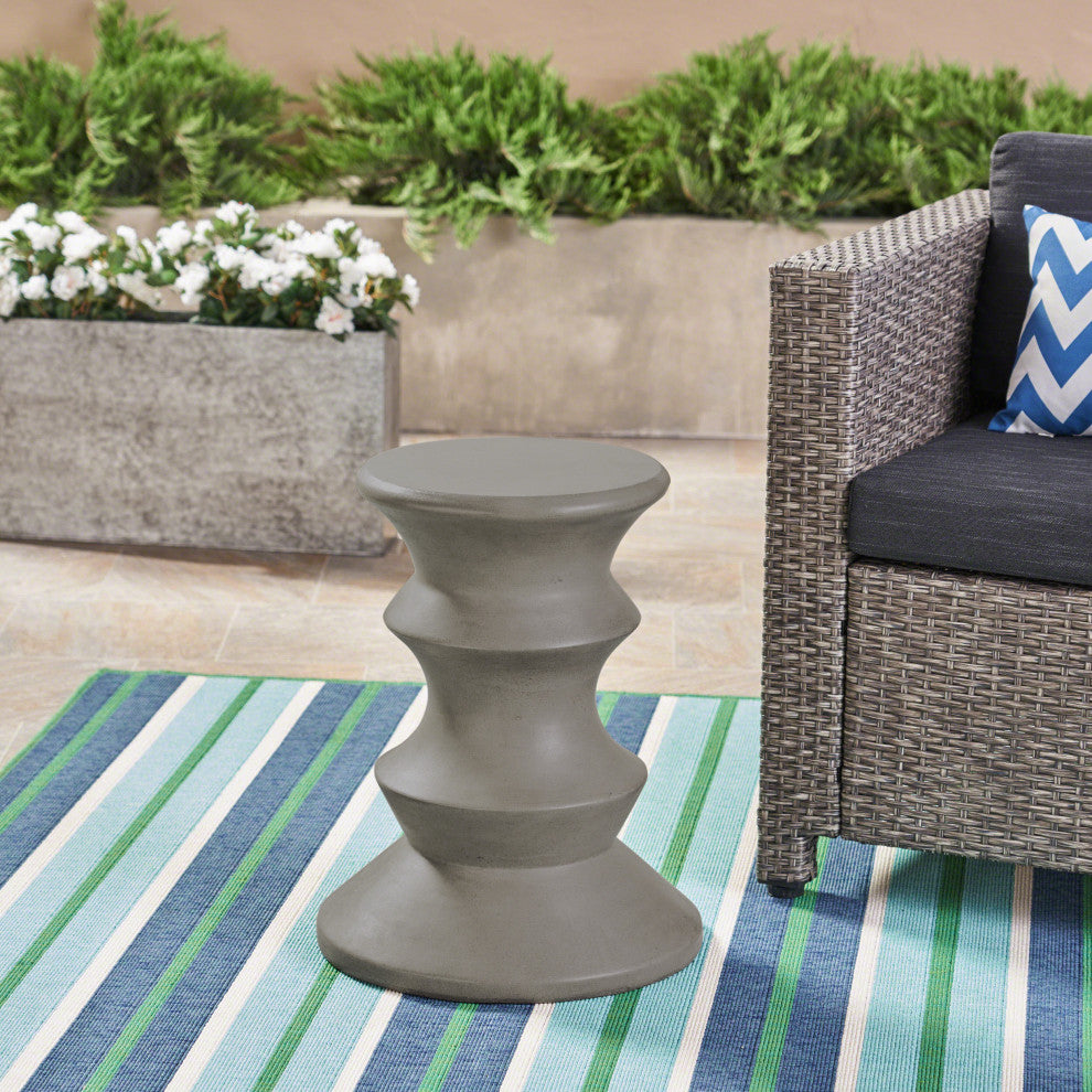 GDF Studio Alia Outdoor 22" Light-Weight Concrete Side Table, Light Gray