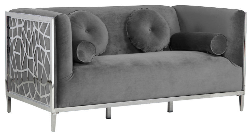 Opal Velvet Upholstered Loveseat, Gray