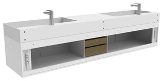 CastelloUSA Amazon 84" Wall Mounted Bathroom Vanity Set, White, White Top, Brushed Nickel