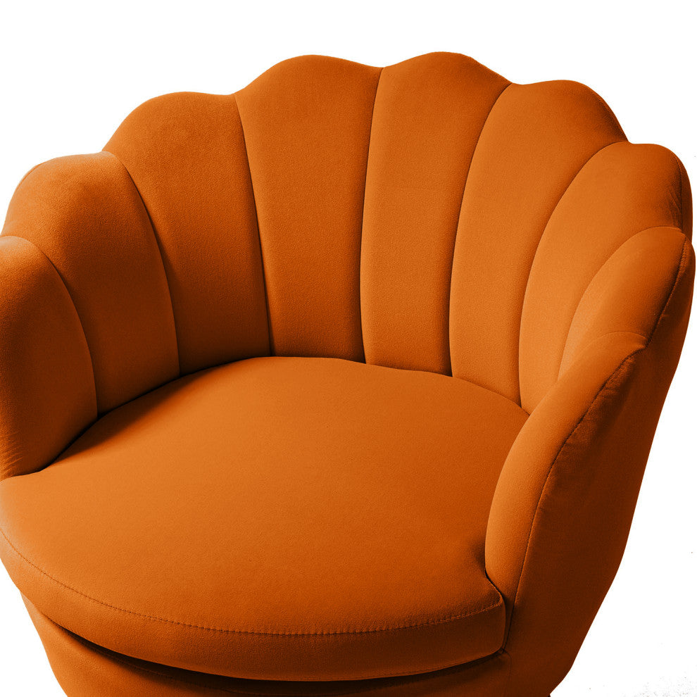 Velvet Accent Barrel Chair With Scalloped Seashell Edges Set of 2, Orange