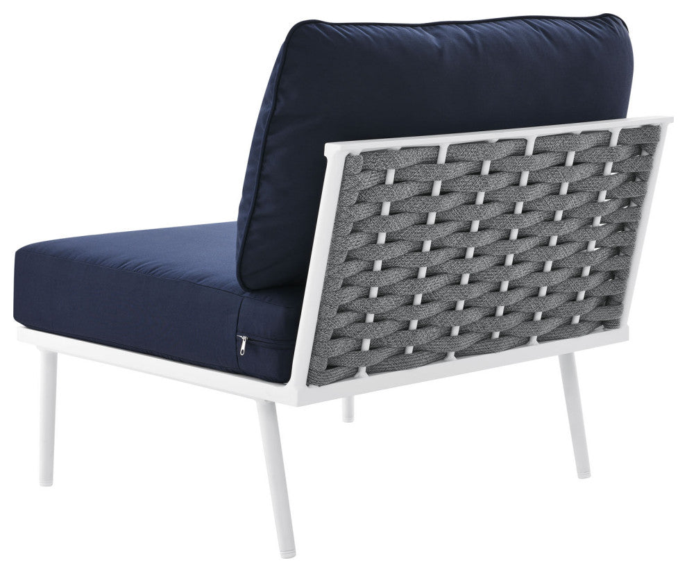 Lounge Middle Chair, Navy White, Aluminum, Modern, Outdoor Patio Hospitality