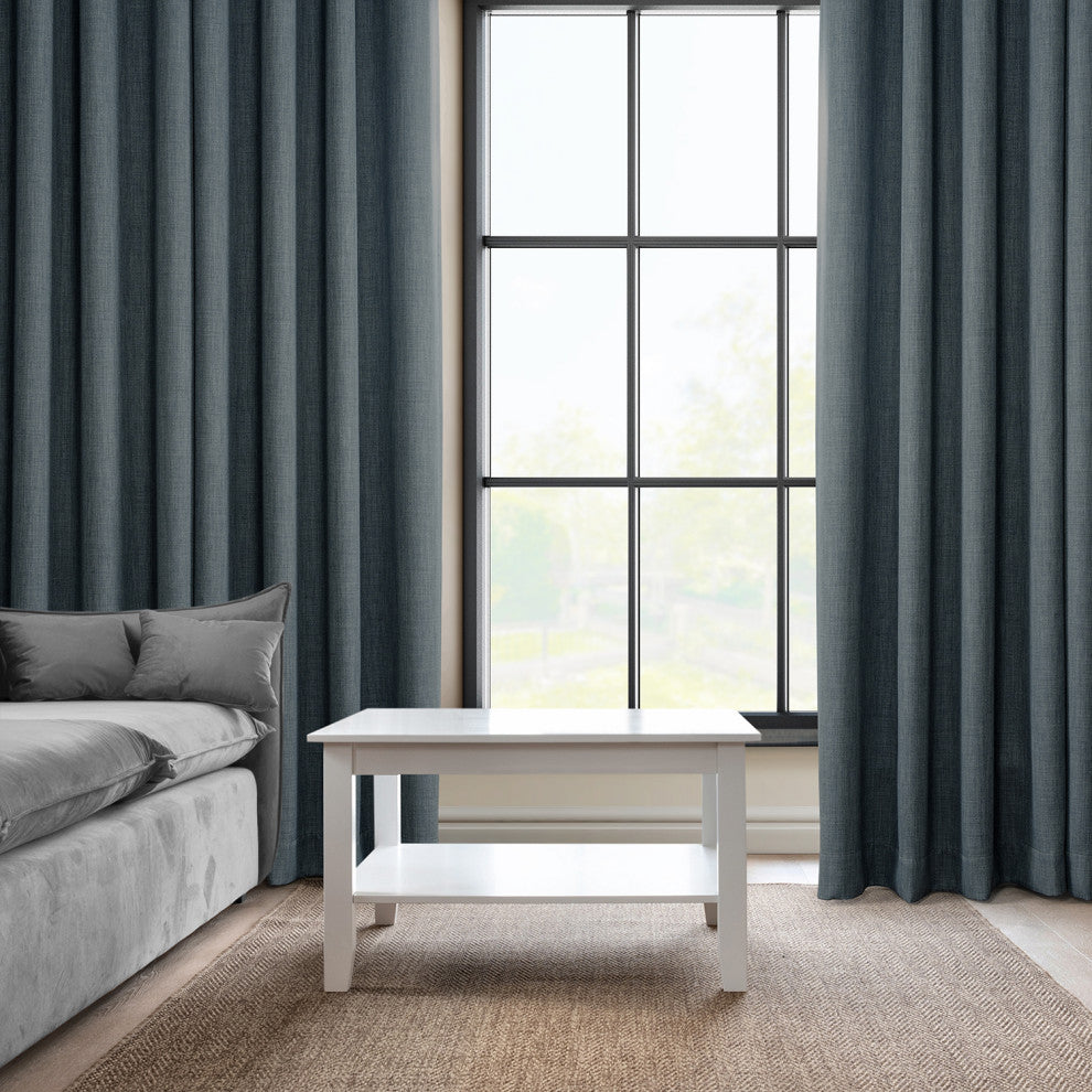 Faux Linen Grommet Room Darkening Curtain Single Panel, Reverie Blue, 50w X 96l