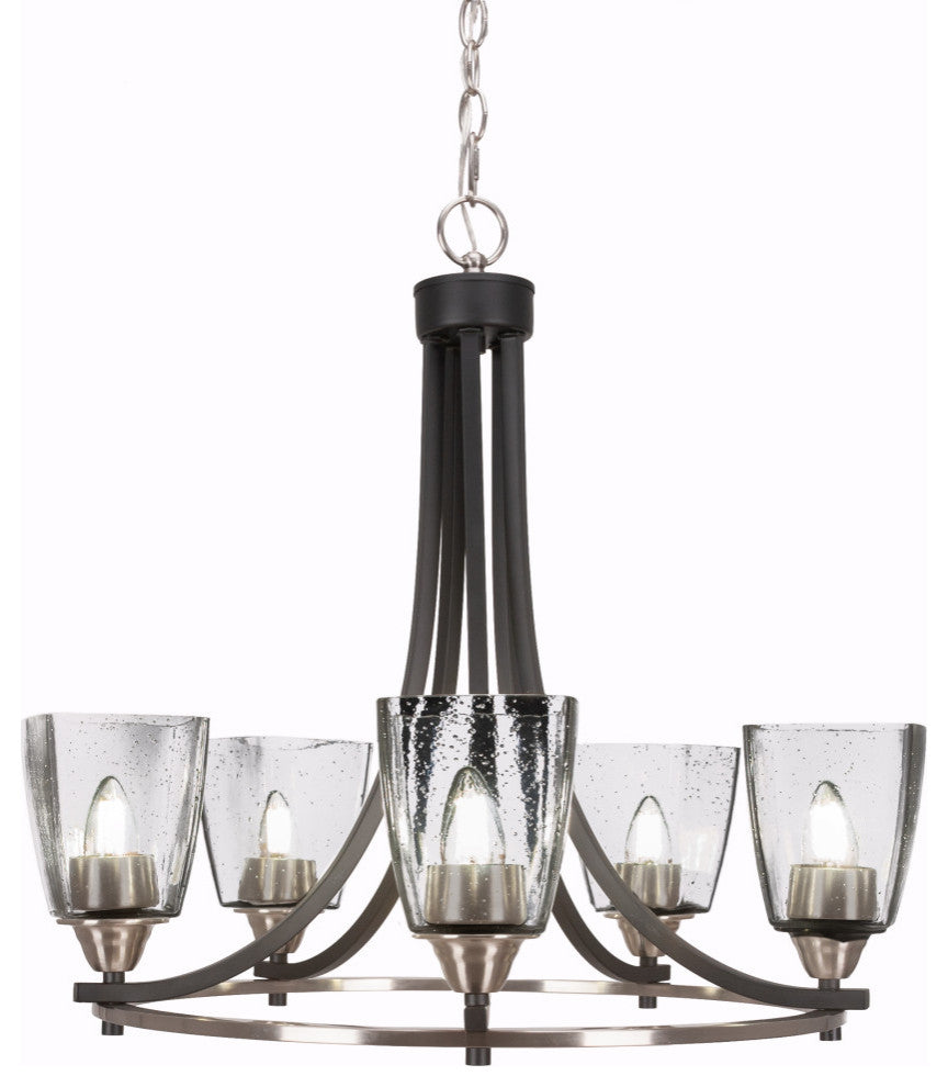 Paramount 5-Light Chandelier, Matte Black & Brushed Nickel, 4.5" Clear Bubble