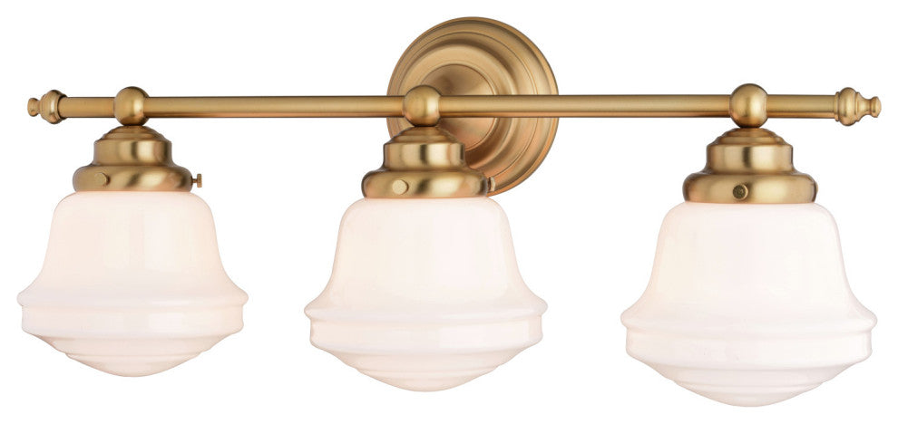Huntley 3 Light Gold Brass Farmhouse Bathroom Vanity Wall Fixture Schoolhouse