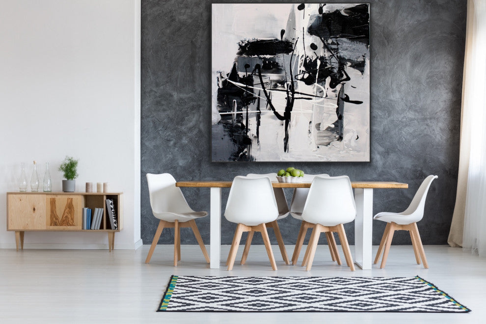 48x48" Crazy Black and White Contemporary Art Large Modern Abstract Painting