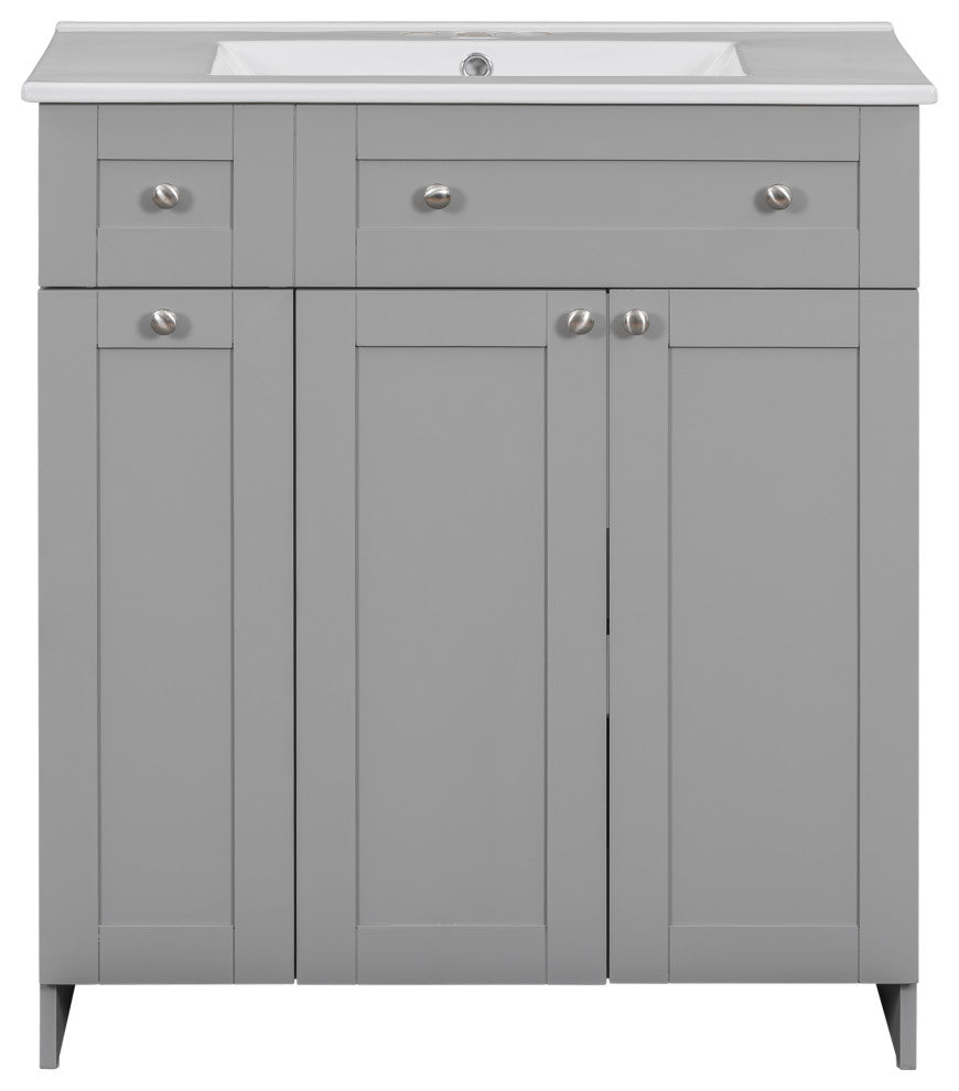 30 Inch MDF Freestanding Bathroom Vanity Set with Ceramic Sink, Grey