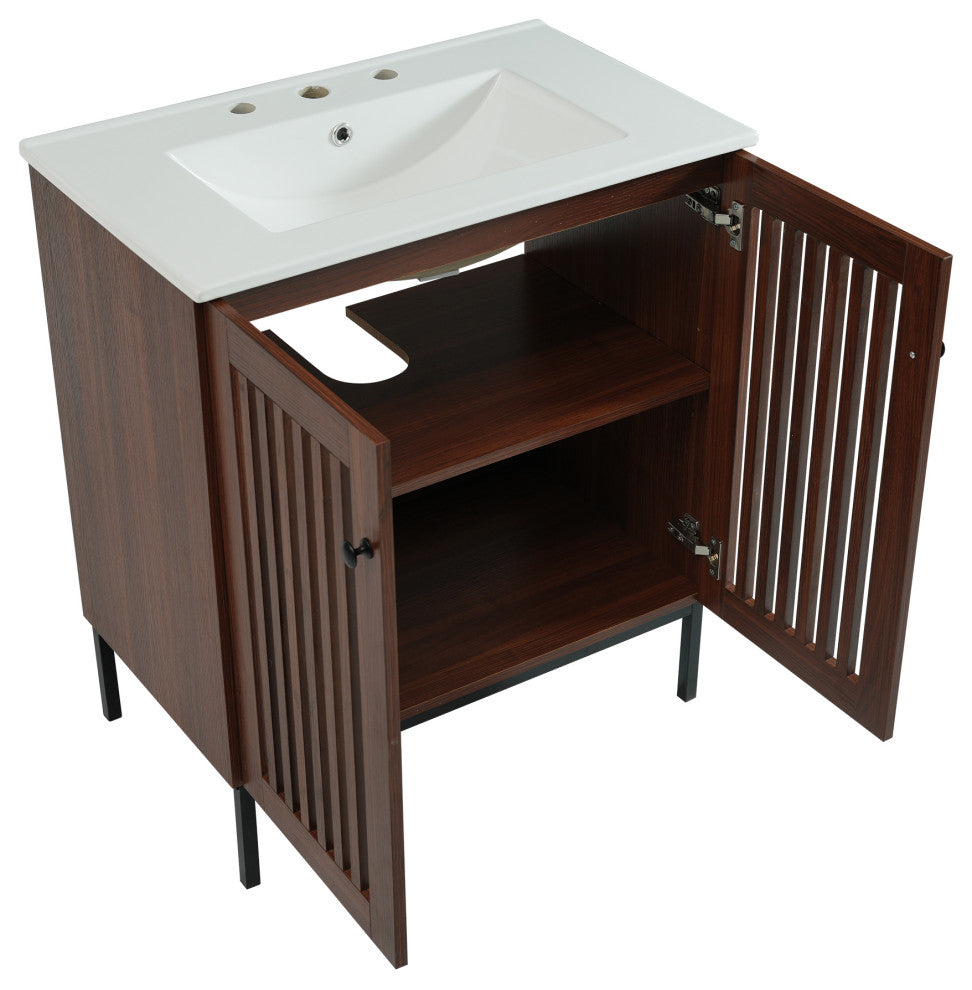 GDF Studio 30" Vintage Bathroom Vanity With Ceramic Sink, Antique Dark Brown